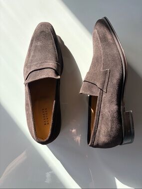 Barney's New York Modern Chocolate Brown Suede Slip-Ons